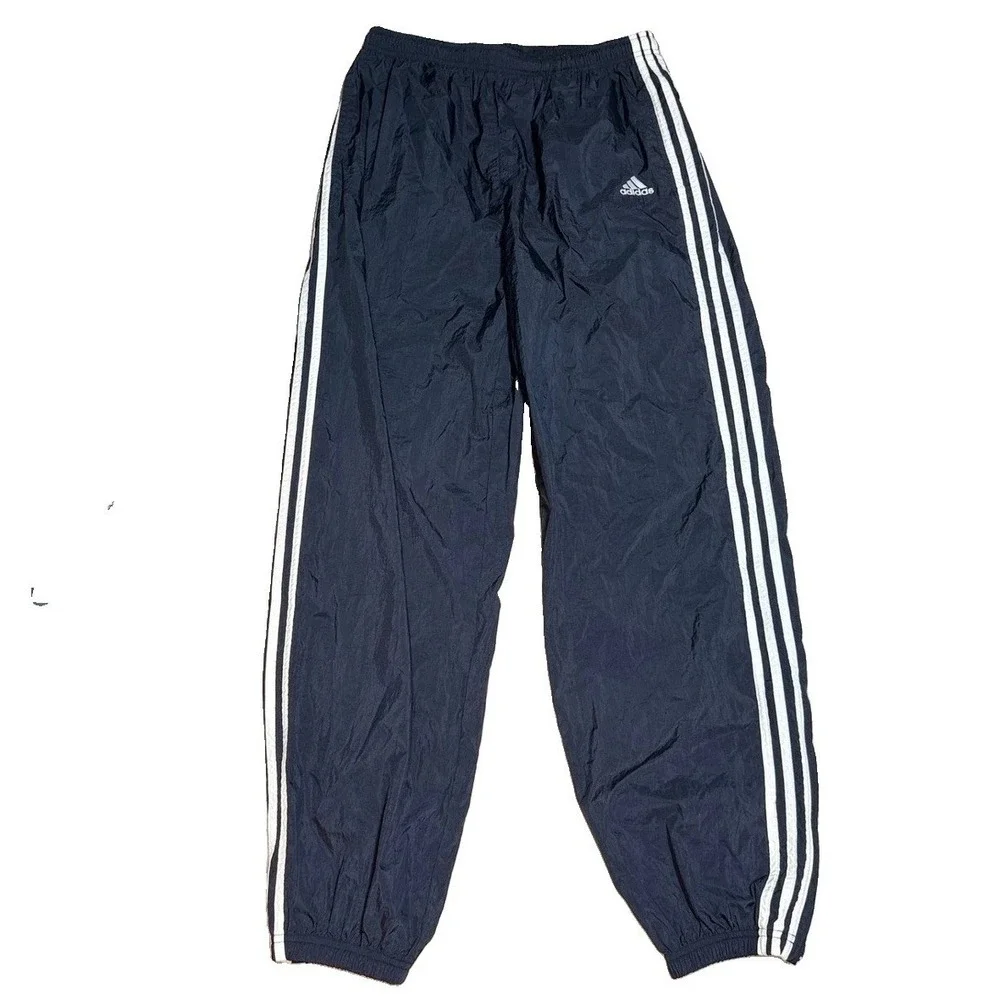 Adidas Track Pants XL Vintage Windbreaker Nylon Black White 3 Stripe Mens